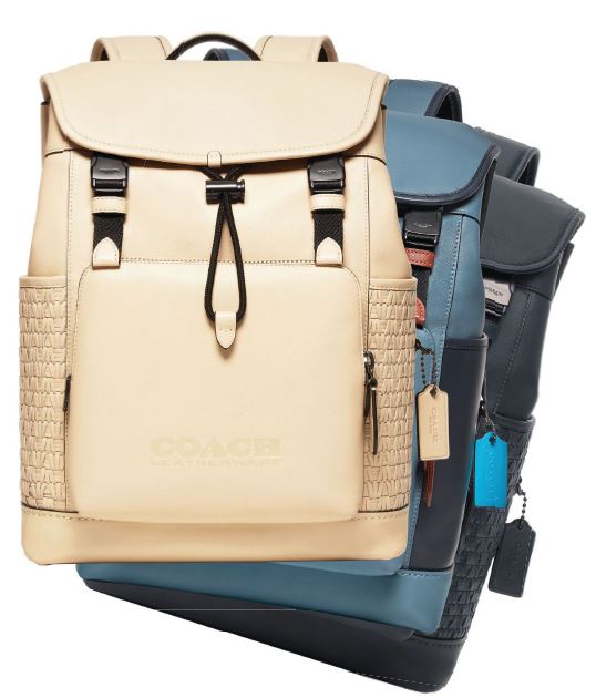 Th e League backpack from Coach is crafted from colorblock refined leather. PHOTO COURTESY OF COACH